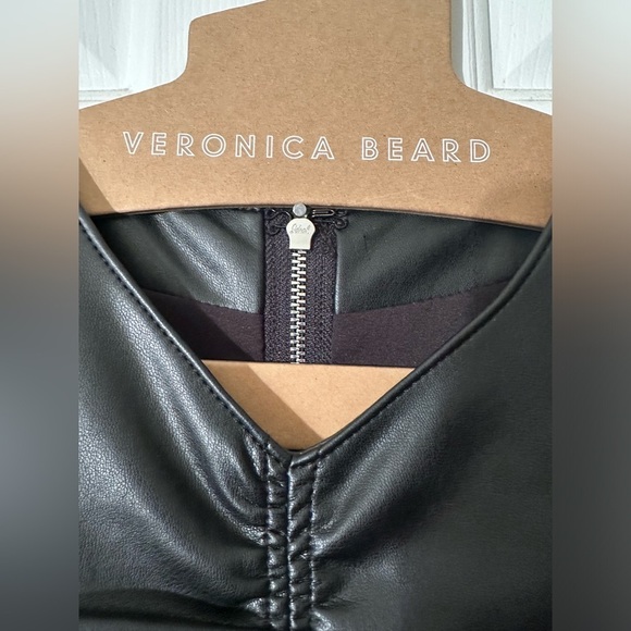 VERONICA BEARD NEW Bernadette Faux Leather Long Sleeve Ruched Mini Dress Black - Picture 7 of 16